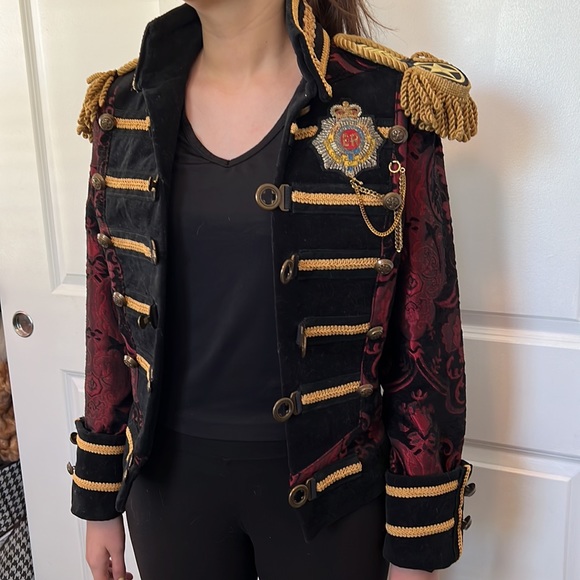 Vintage Shrine of Hollywood crop band military style red crop fitted jacket S M - Picture 5 of 10